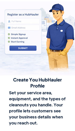 Junk removal contractor setting service area and equipment on CleanoutHub